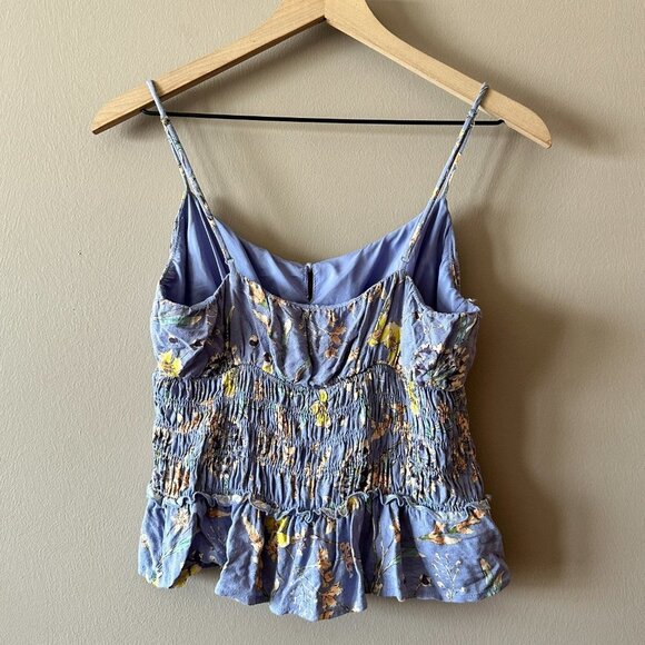 Women's M ASTR Floral Peplum Smocked Tank Cami Purple Blue Adjustable Straps - Picture 3 of 6